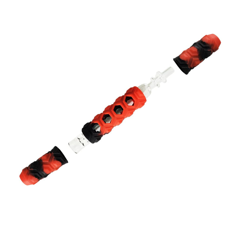 Red And Black Chillum & Dab Straw N2go: 2-in-1 Silicone, Quartz, Heat Resistant