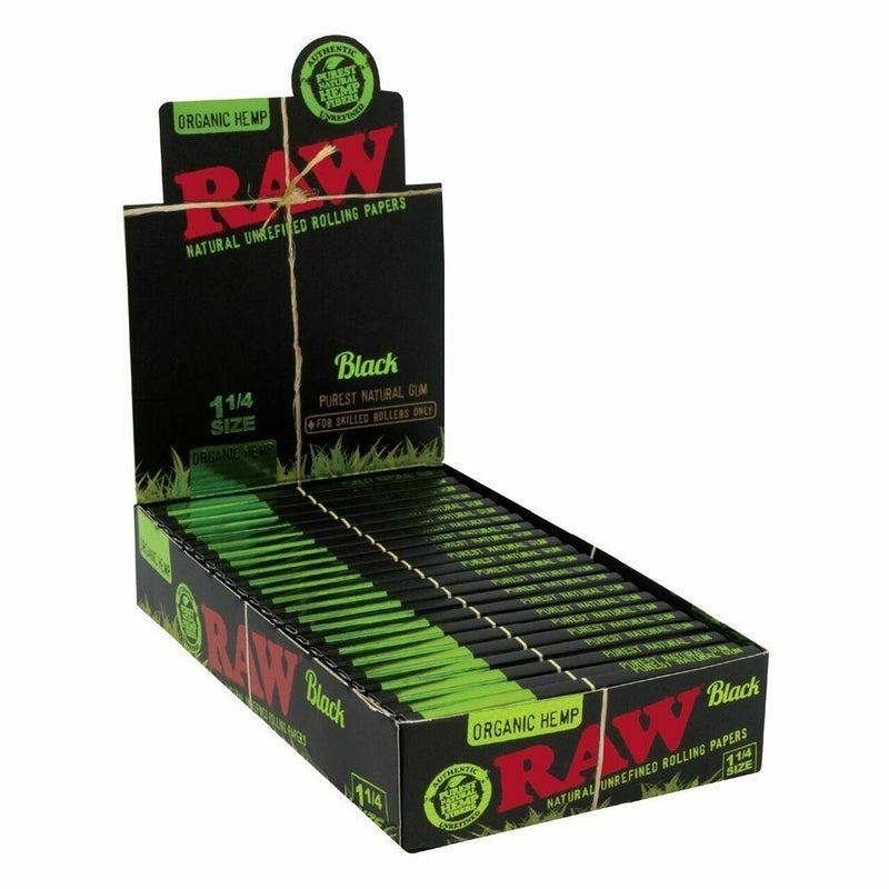 RAW Black Organic Hemp 1 1/4" (50 hojas × 24 paq/display)