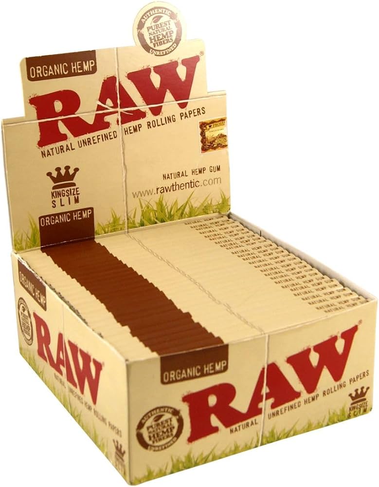 RAW Organic Hemp King Size Slim — Papel (32 hojas × 50 paq/display)