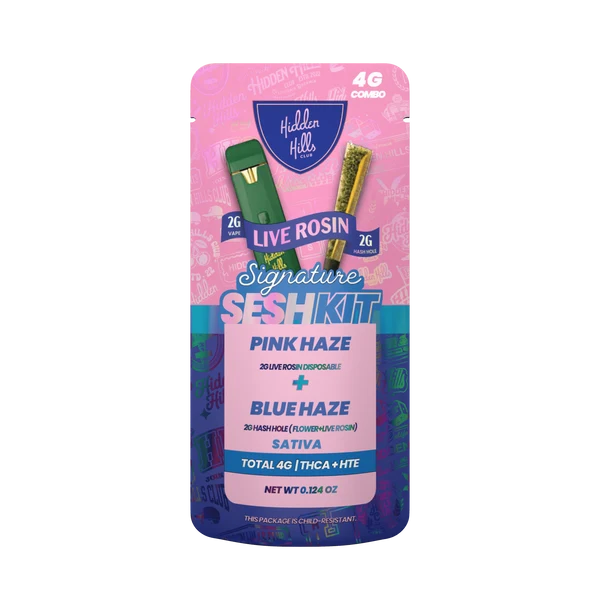 SESH KIT - THCA - PINK HAZE + BLUE HAZE (SATIVA LIVE ROSIN 2G + 2G HASH HOLE)