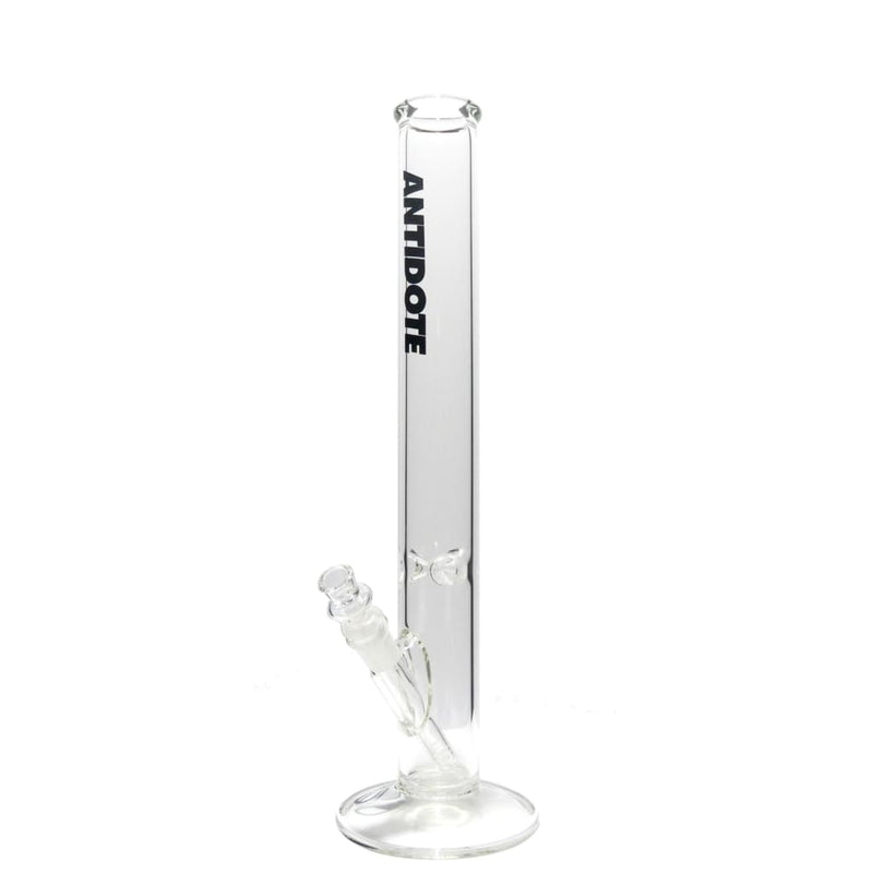 Handmade Antidote glass bong from Yorba Linda with ’ANTIDOTE’ printed vertically on the tube