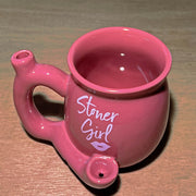 Ceramic Pink Stoner Girl Mug Hand Pipe On sale