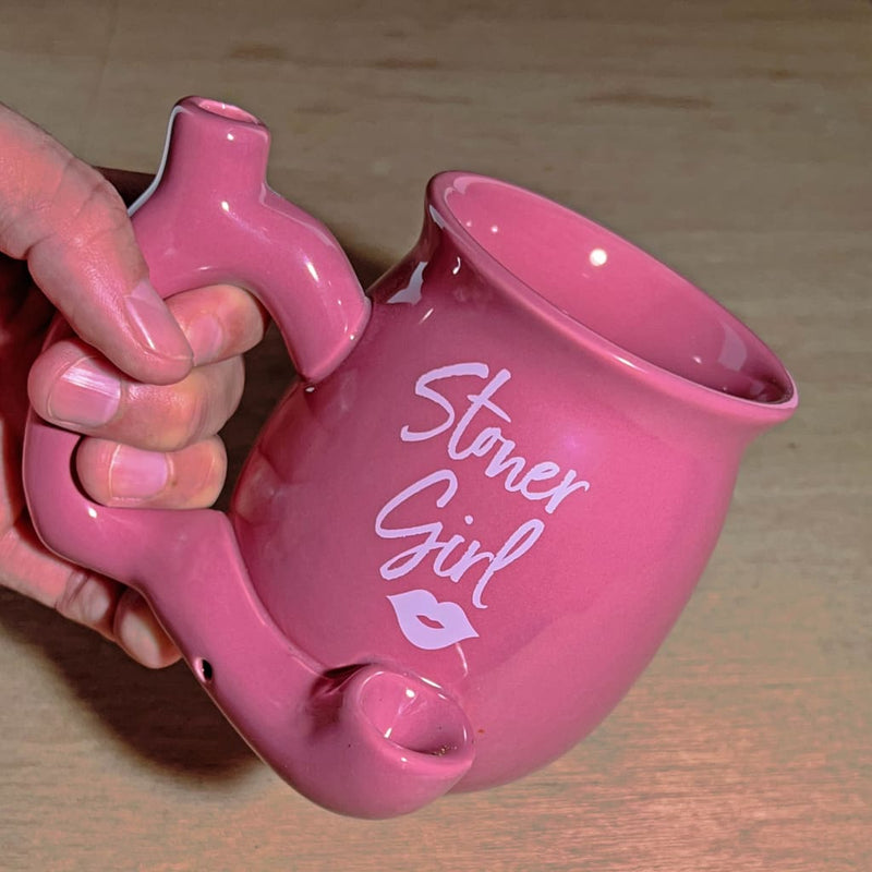 Ceramic Pink Stoner Girl Mug Hand Pipe On sale