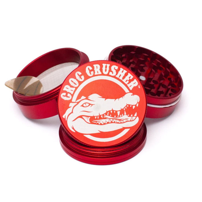 Red Croc Crusher Herb Grinder With Diamond Teeth And Teflon Glide Ring, Alligator Logo