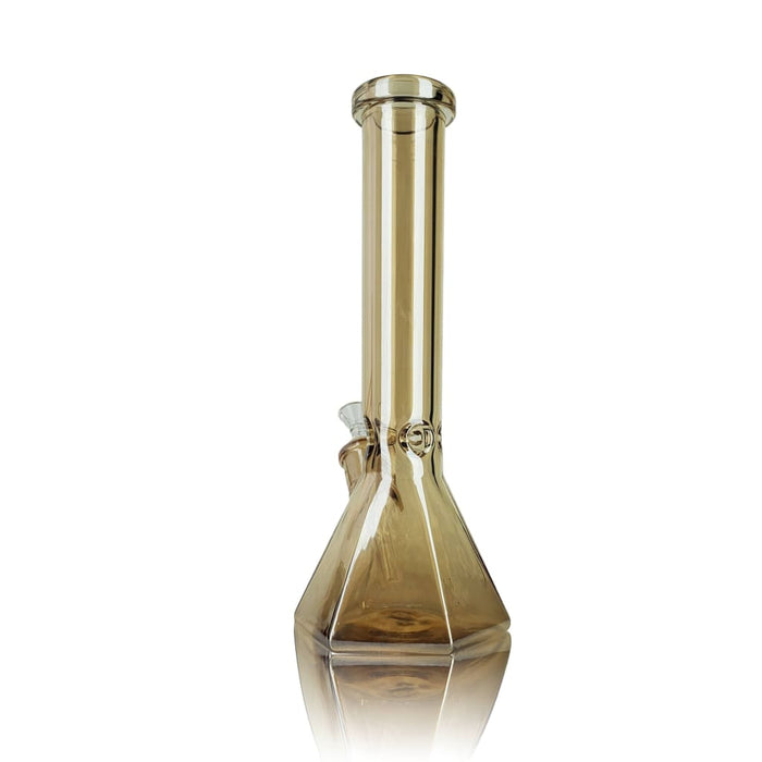 Sophisticated Diamond Base Beaker Water Pipe - Golden-Brown Glass Bong with Long Neck