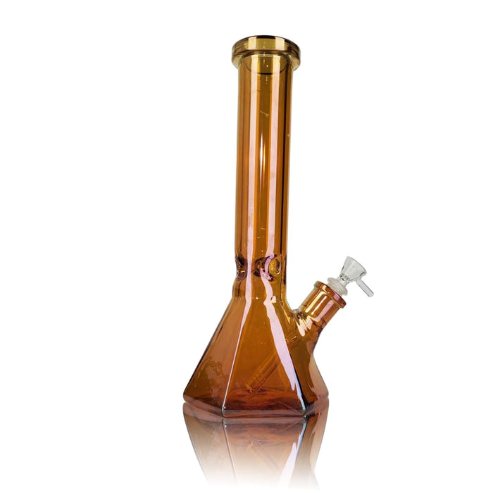 Sophisticated Diamond Base Beaker Water Pipe - amber glass with a long neck and beaker base