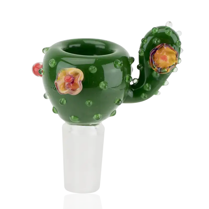 Empire Glassworks handcrafted cactus 14mm bowl with green glass spines and flowers