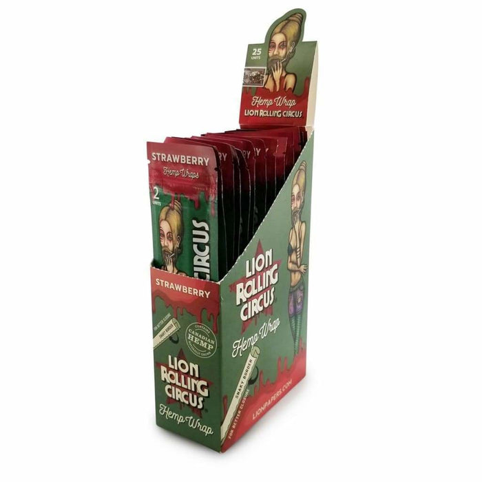 Display Box Of Lion Rolling Circus Flavored Hemp Wraps In Strawberry Flavor – Natural & Additive-free