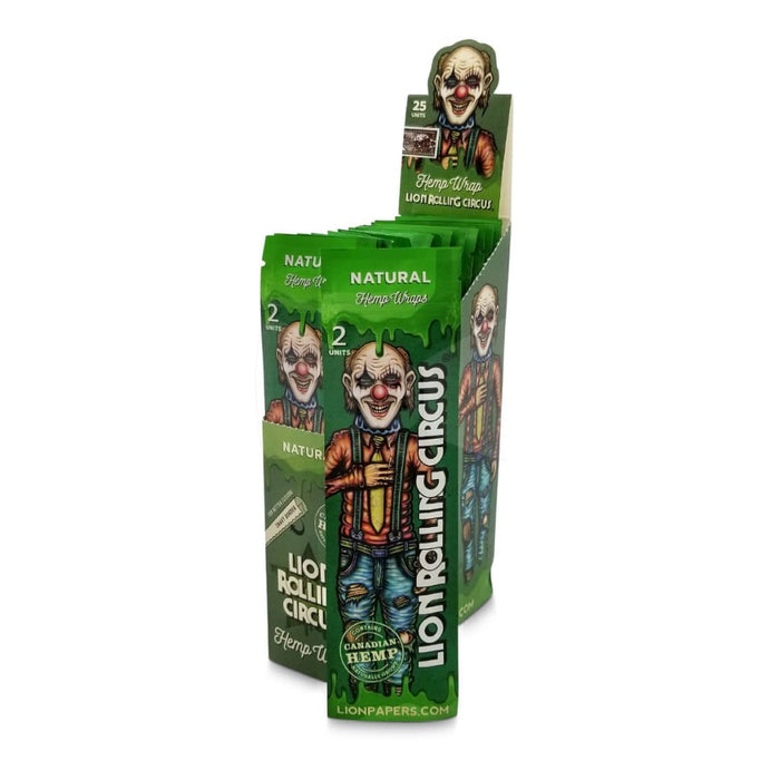 Lion Rolling Circus Flavored Hemp Wraps Display With Clown Character Packaging