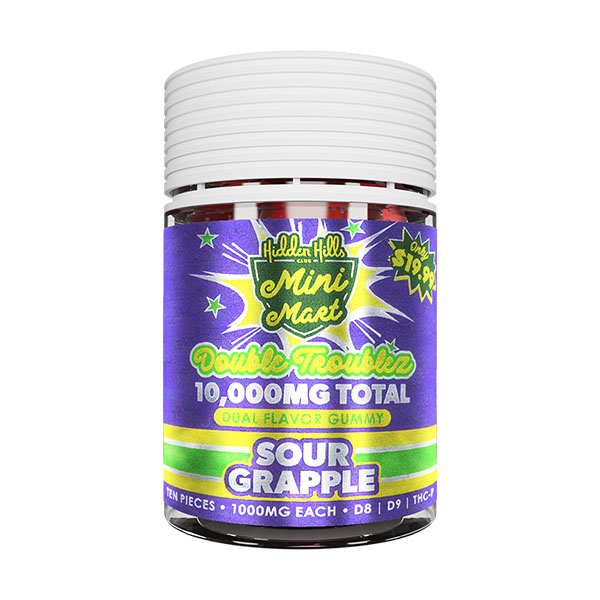MINI MART DOUBLE TROUBLEZ - 10CT - SOUR GRAPPLE - 10000MG