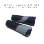 Two black cylindrical joint filter tips for weed pipe with roach clip function