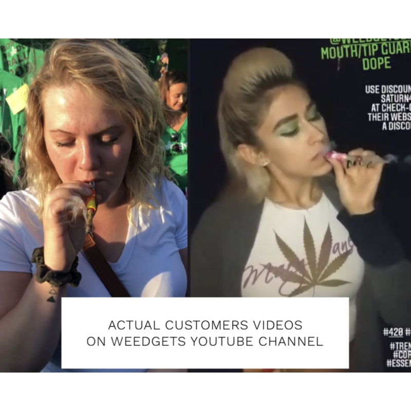 Two women using a Small Filter Weed Pipe Adapter with Roach Clip Function