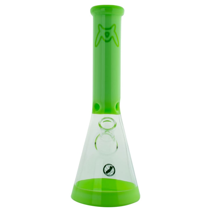 Green & clear glass Mav Glass B44 bong with a fly logo and 44mm mouth piece