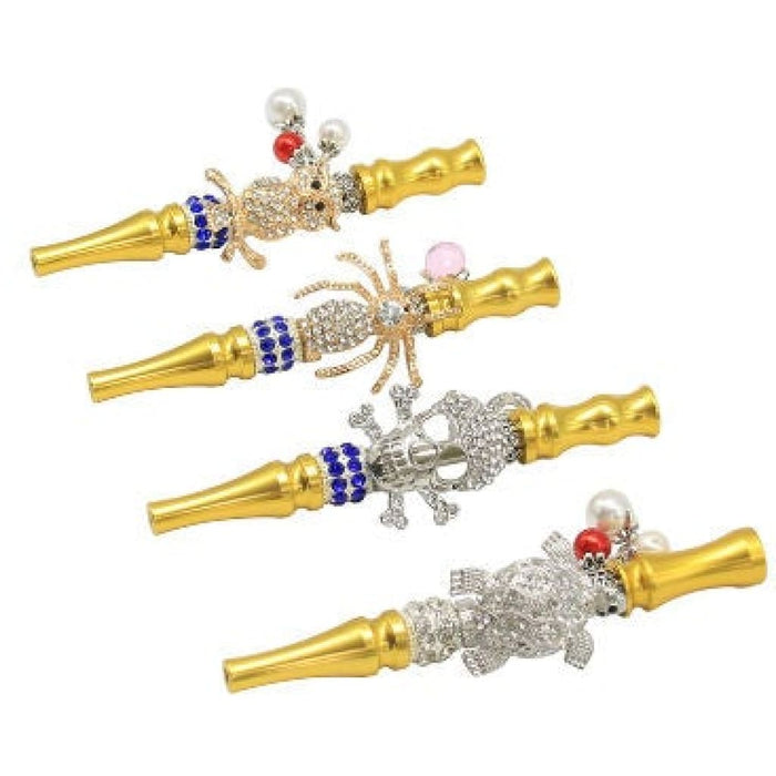Elegant Bling Joint Holders for Dry Herbs: Decorative Gold and Jeweled Animal-Shaped Pipes