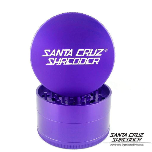 Purple Santa Cruz Shredder Grinder Made Of Medical-grade Anodized Aluminum On Its Base