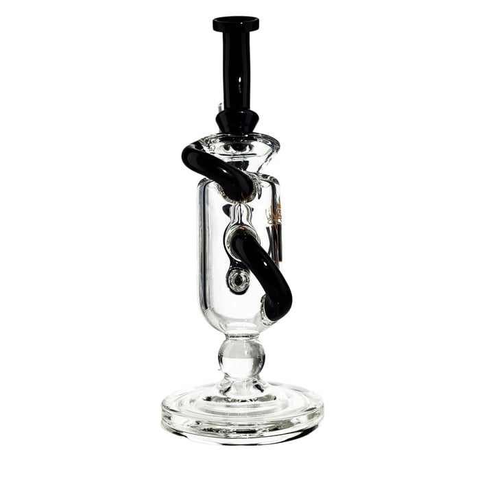 Mk100 Glass Inline Recycler Bong with black accents and curved design for Thanksgiving