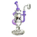 Elaborate glass inline recycler bong with purple accents and ‘MK’ logo for Thanksgiving