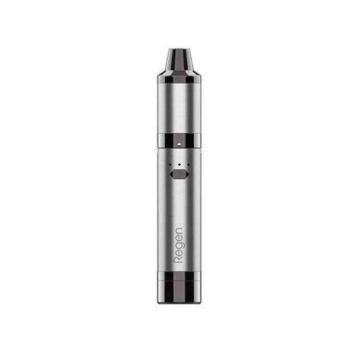 Sleek silver Yocan Regen Wax Vaporizer with triple quartz coil and silicone jar