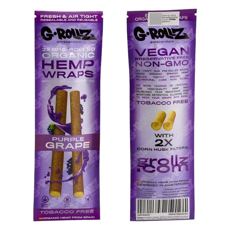 G-Rollz 2x Pre-Rolled Organic Hemp Wraps with Filters (15 Packs per box)