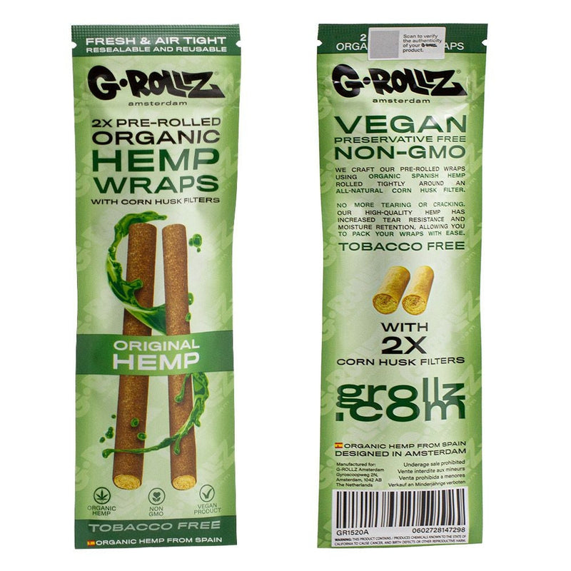 G-Rollz 2x Pre-Rolled Organic Hemp Wraps with Filters (15 Packs per box)