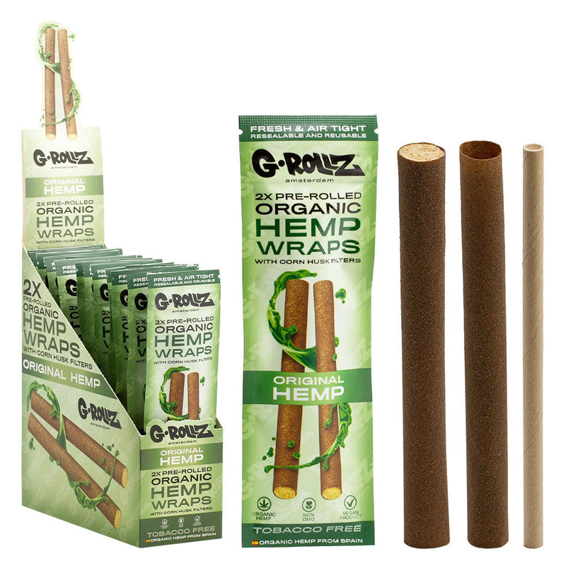 G-Rollz 2x Pre-Rolled Organic Hemp Wraps with Filters (15 Packs per box)
