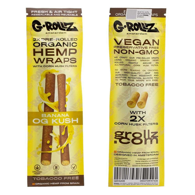G-Rollz 2x Pre-Rolled Organic Hemp Wraps with Filters (15 Packs per box)
