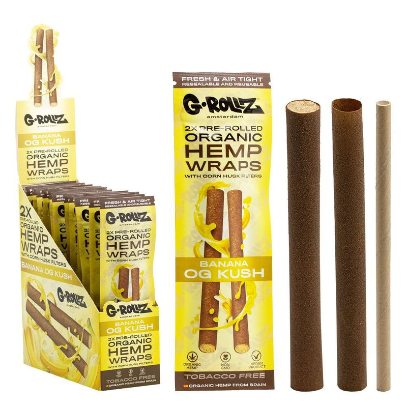 G-Rollz 2x Pre-Rolled Organic Hemp Wraps with Filters (15 Packs per box)