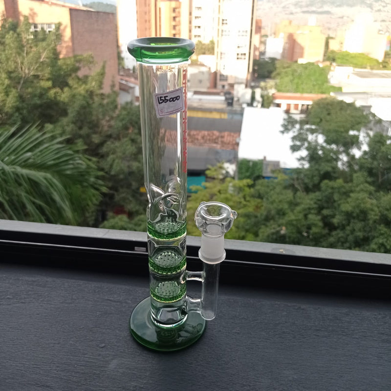 Bong recto de tres camaras con percolador martrix para hierbas secas